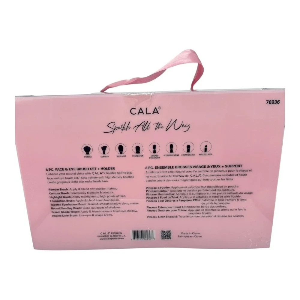 CALA 8‎ Pc Face & Eye Brush Set w Holder Pink Sparkle NIB